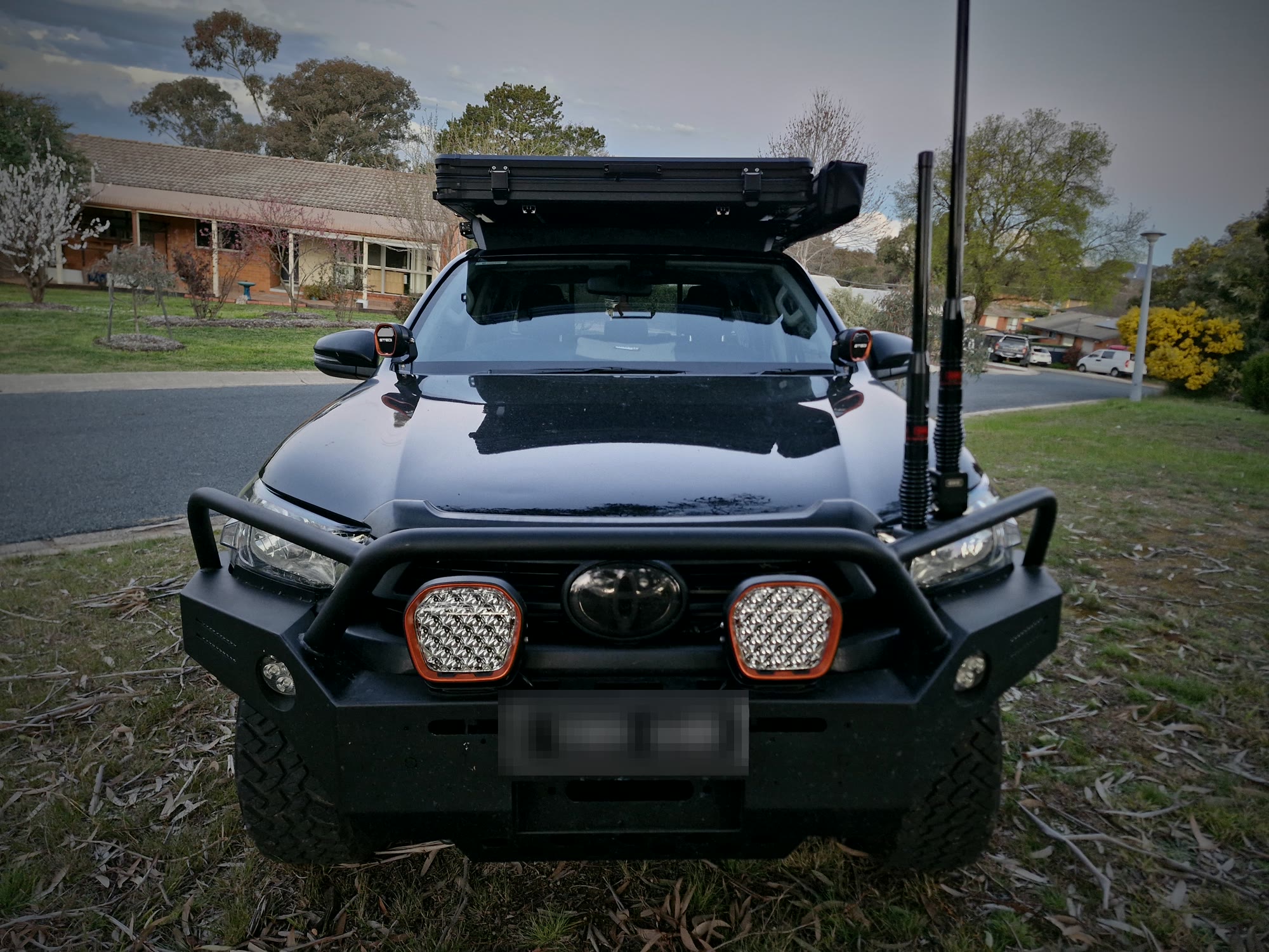 Front of the Hilux showing twin LED driving lights